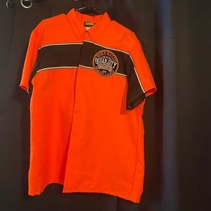 Biker company men’s button up orange and black Collared shirt
